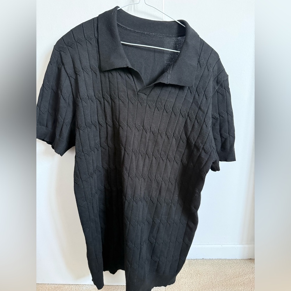 Men's Black Knit Polo Shirt
